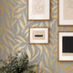 Olive Leaf Wallpaper in Grey with Gold Foil
