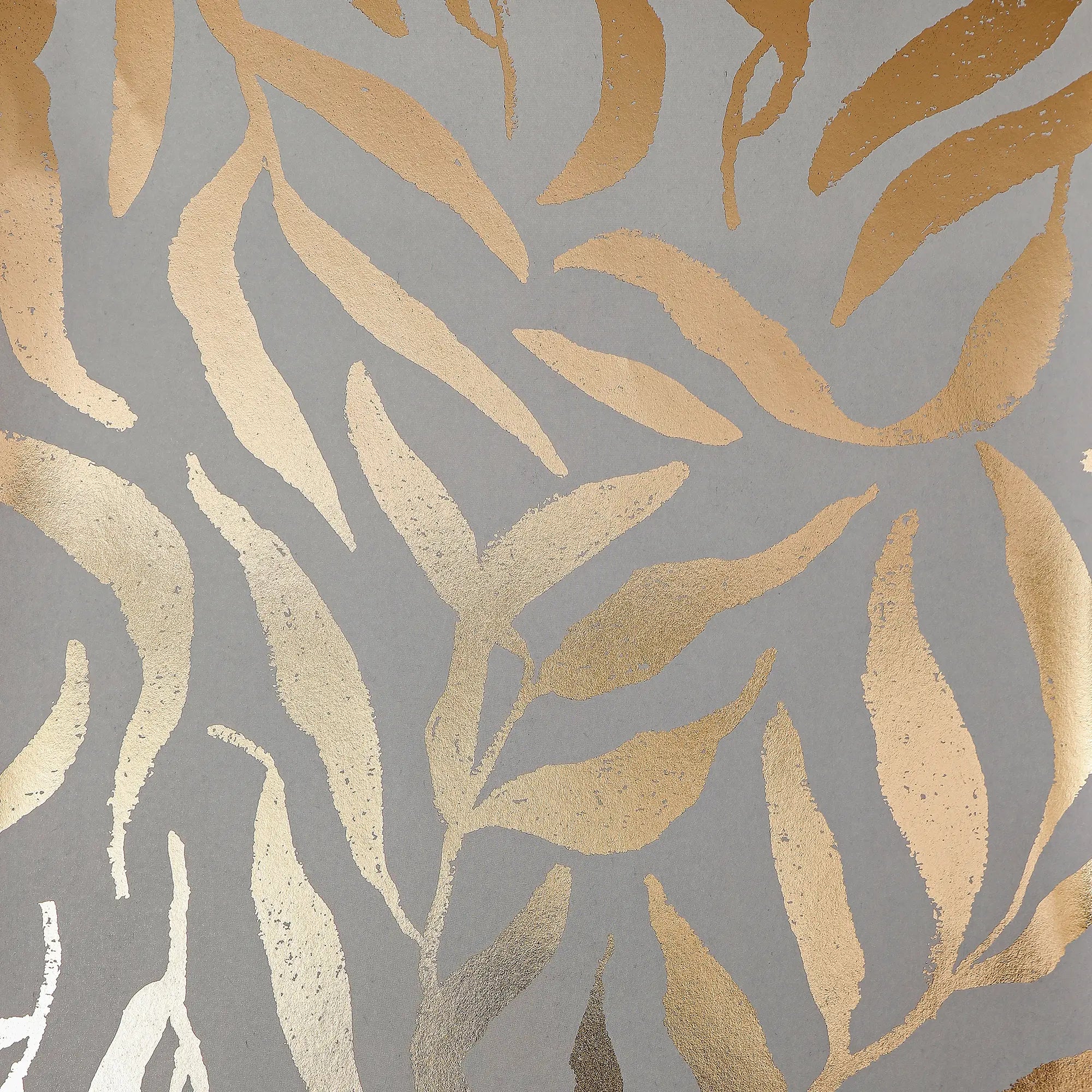 Olive Leaf Wallpaper in Grey with Gold Foil
