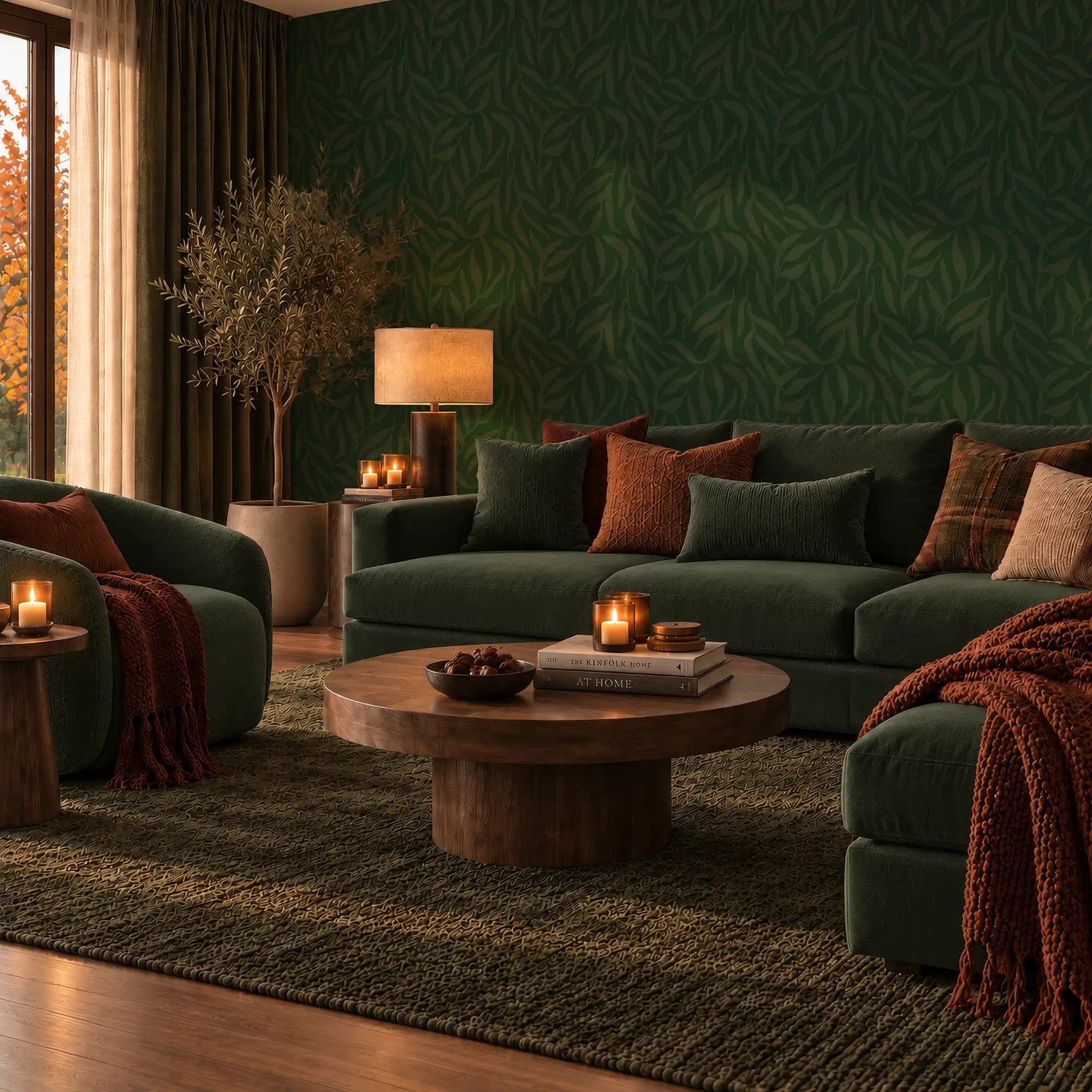 Olive Leaf Wallpaper in Jade