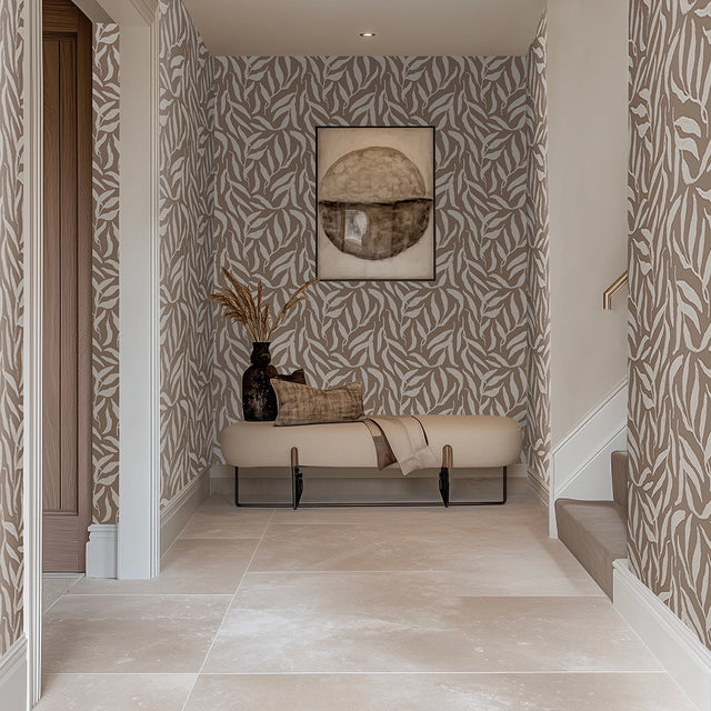 Olive Leaf Wallpaper in Mocha