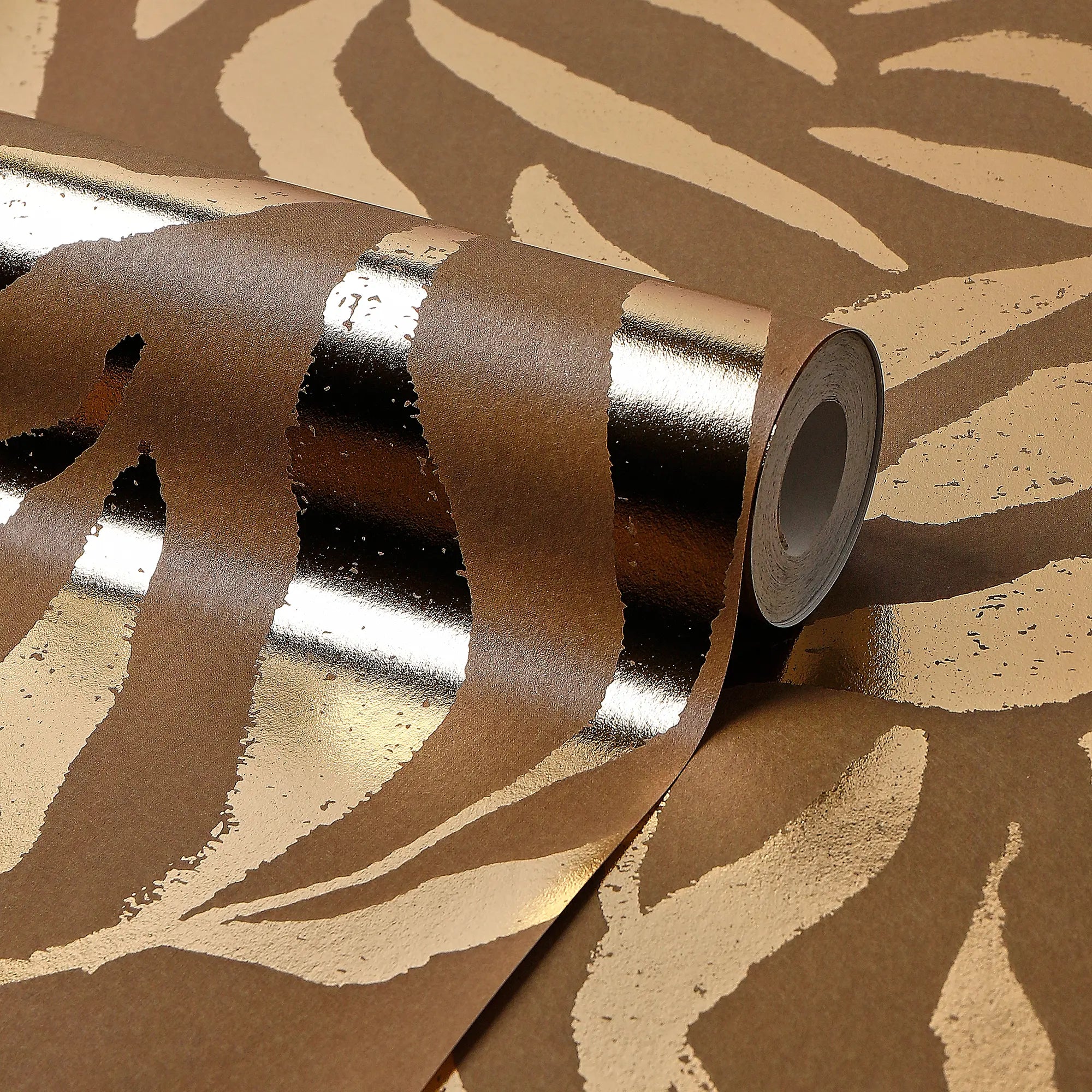 Olive Leaf Wallpaper in Mocha with Gold Foil