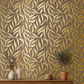 Olive Leaf Wallpaper in Mocha with Gold Foil
