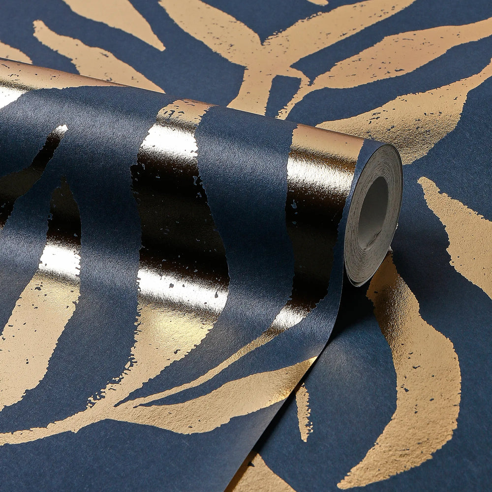 Olive Leaf Wallpaper in Navy with Gold Foil