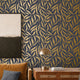Olive Leaf Wallpaper in Navy with Gold Foil