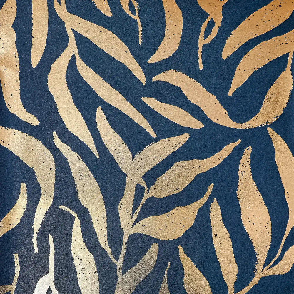 Olive Leaf Wallpaper in Navy with Gold Foil