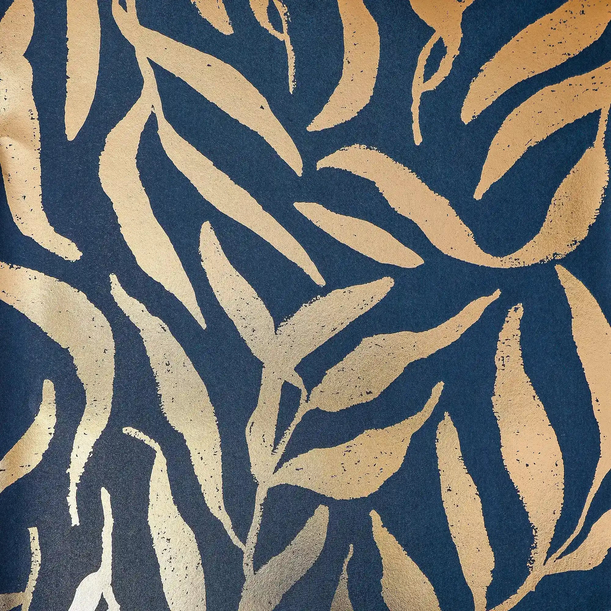 Olive Leaf Wallpaper in Navy with Gold Foil