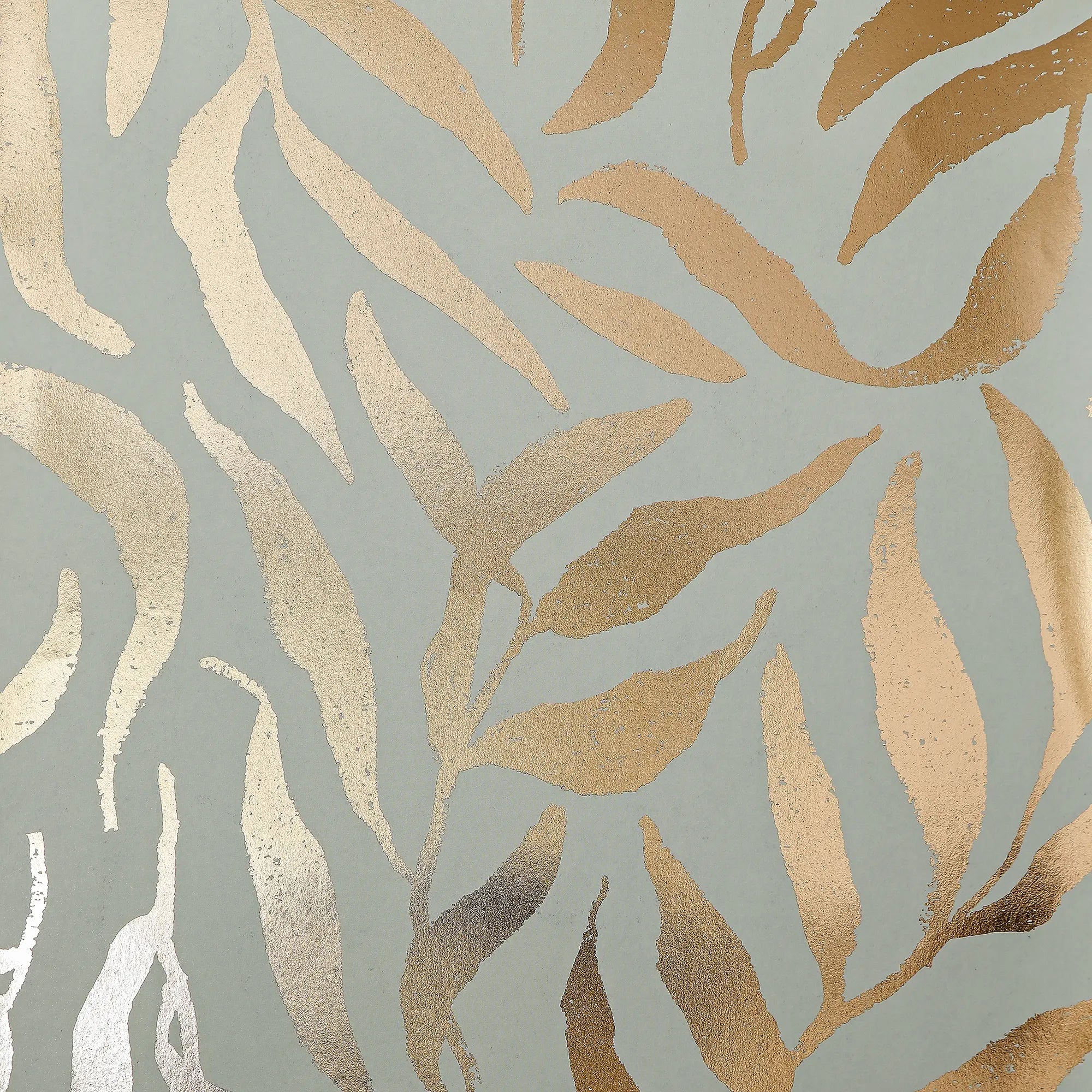 Olive Leaf Wallpaper in Pale Green with Gold Foil