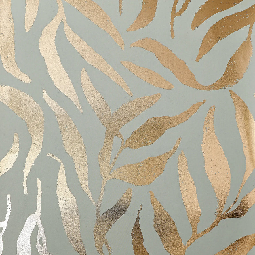 Olive Leaf Wallpaper in Pale Green with Gold Foil