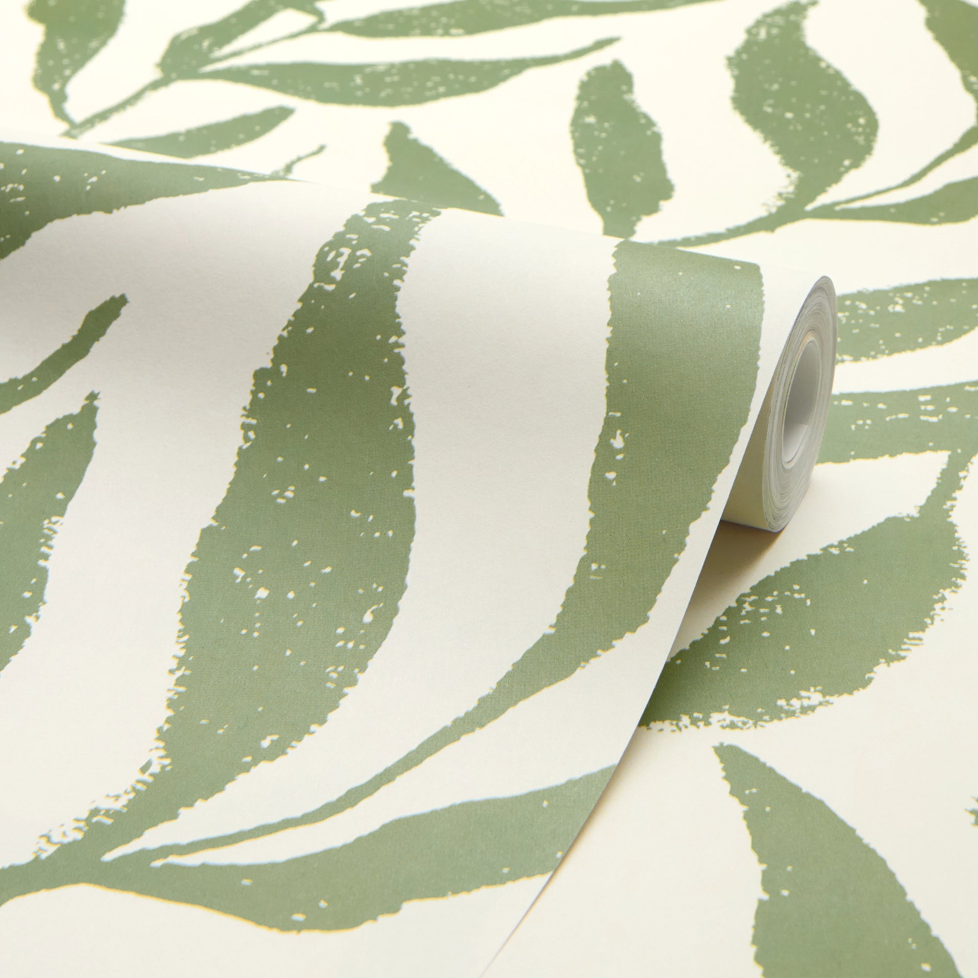 Olive Leaf Wallpaper in Pistachio on Cream