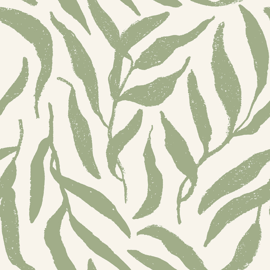 Olive Leaf Wallpaper in Pistachio on Cream
