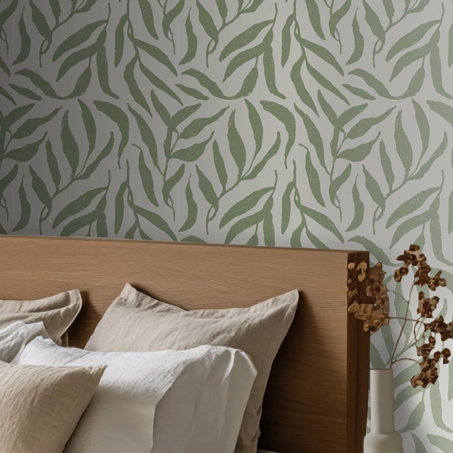 Olive Leaf Wallpaper in Pistachio on Cream