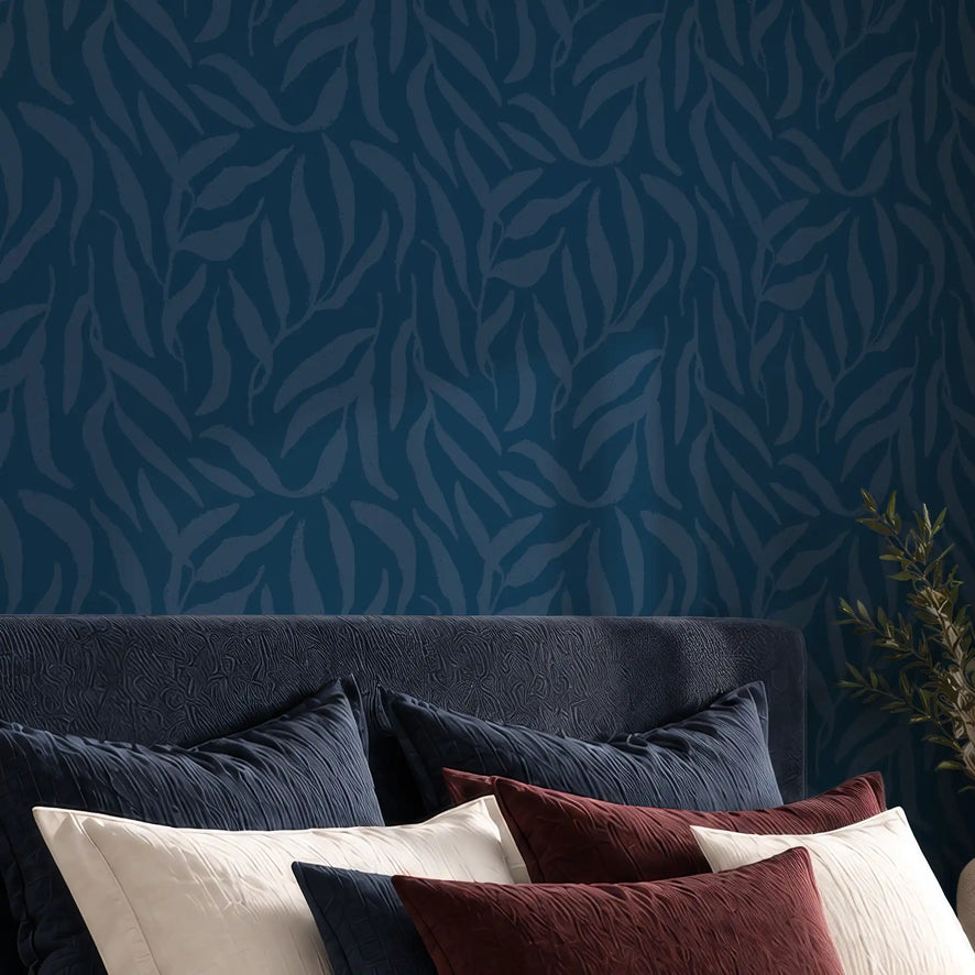 Olive Leaf Wallpaper in Sapphire