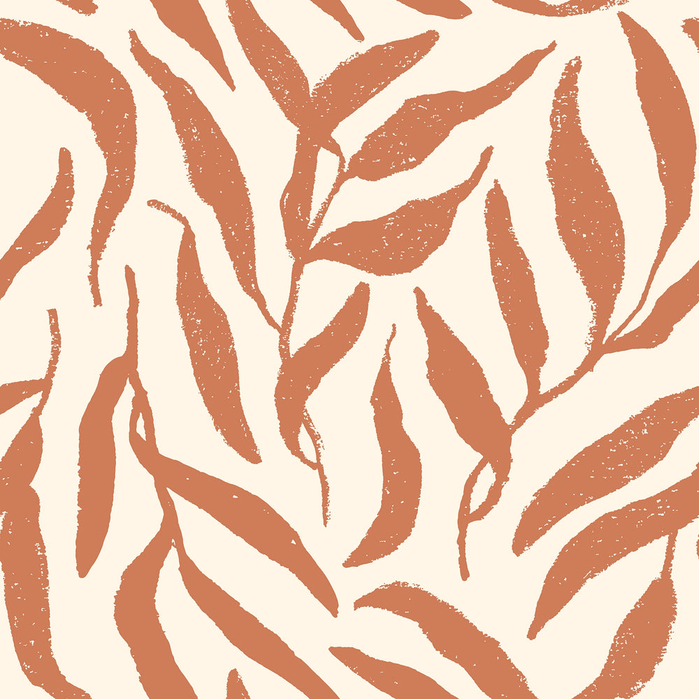 Olive Leaf Wallpaper in Terracotta on Cream