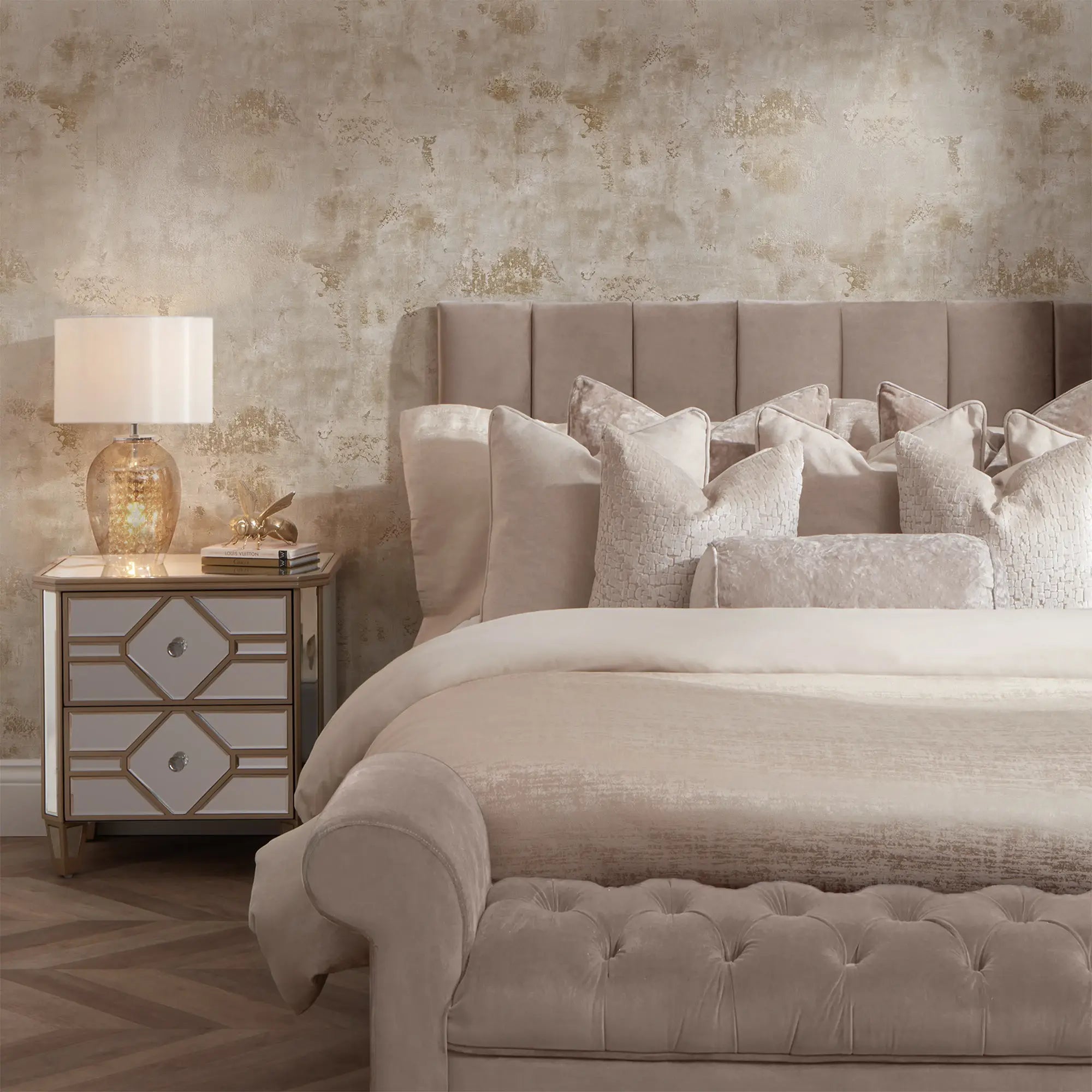 Olympia Industrial Wallpaper in Ivory and Gold