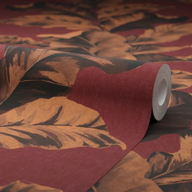Oriental Leaves Wallpaper in Red
