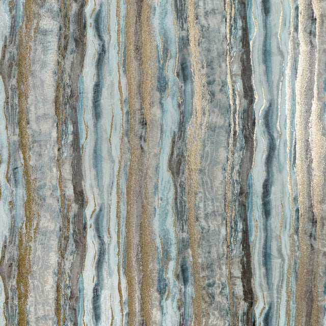 Oslo Wallpaper in Blue and Brown with Gold Metallic