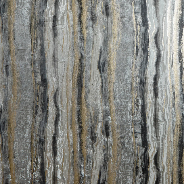 Oslo Wallpaper in Charcoal and Black with Gold Metallic