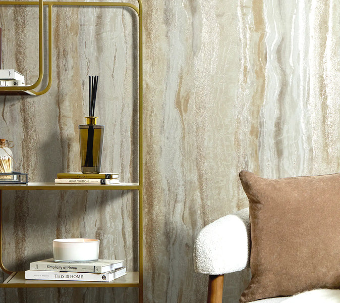 Oslo Wallpaper in Cream and Gold with Gold and Silver Metallic
