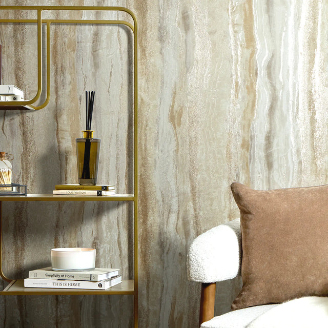 Oslo Wallpaper in Cream and Gold with Gold and Silver Metallic