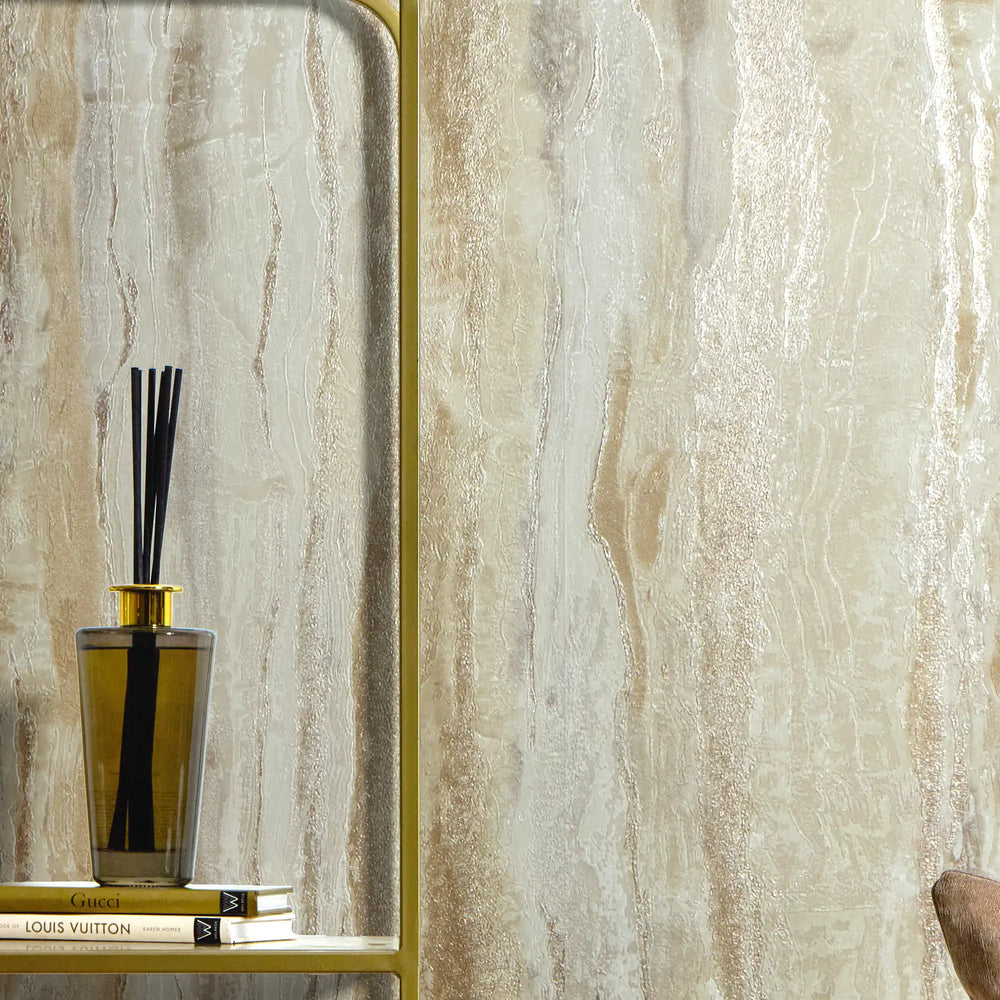 Oslo Wallpaper in Cream and Gold with Gold and Silver Metallic