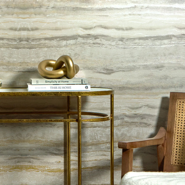 Oslo Wallpaper in Cream and Light Brown with Gold Metallic