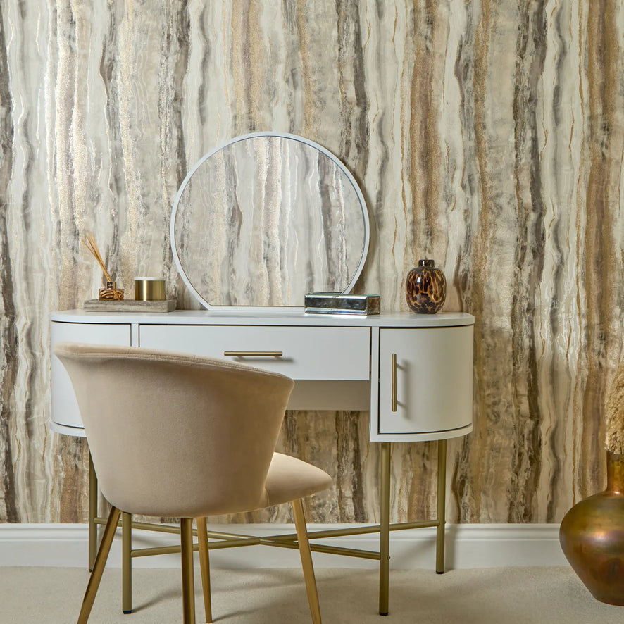 Oslo Wallpaper in Cream and Mocca with Gold Metallic