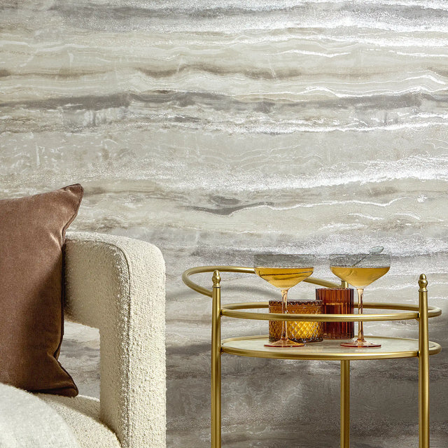 Oslo Wallpaper in Cream and Silver with Silver Metallic