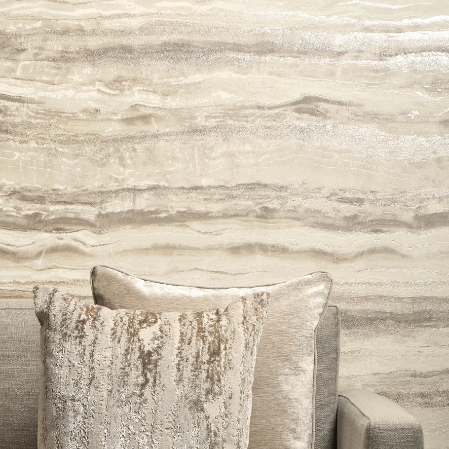 Oslo Wallpaper in Latte and Beige with Silver Metallic