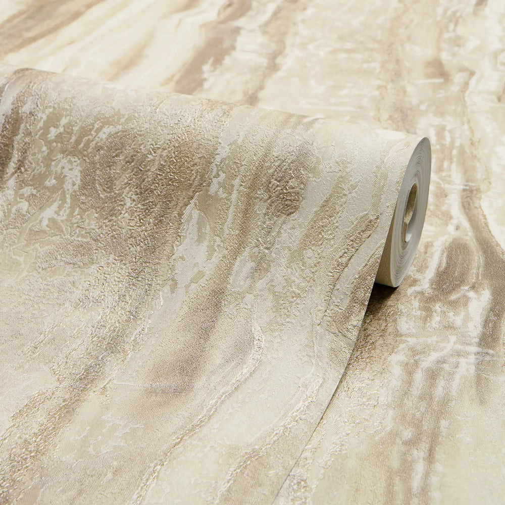 Oslo Wallpaper in Latte and Beige with Silver Metallic