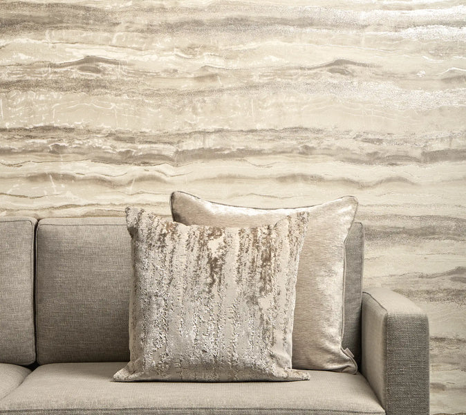 Oslo Wallpaper in Latte and Beige with Silver Metallic