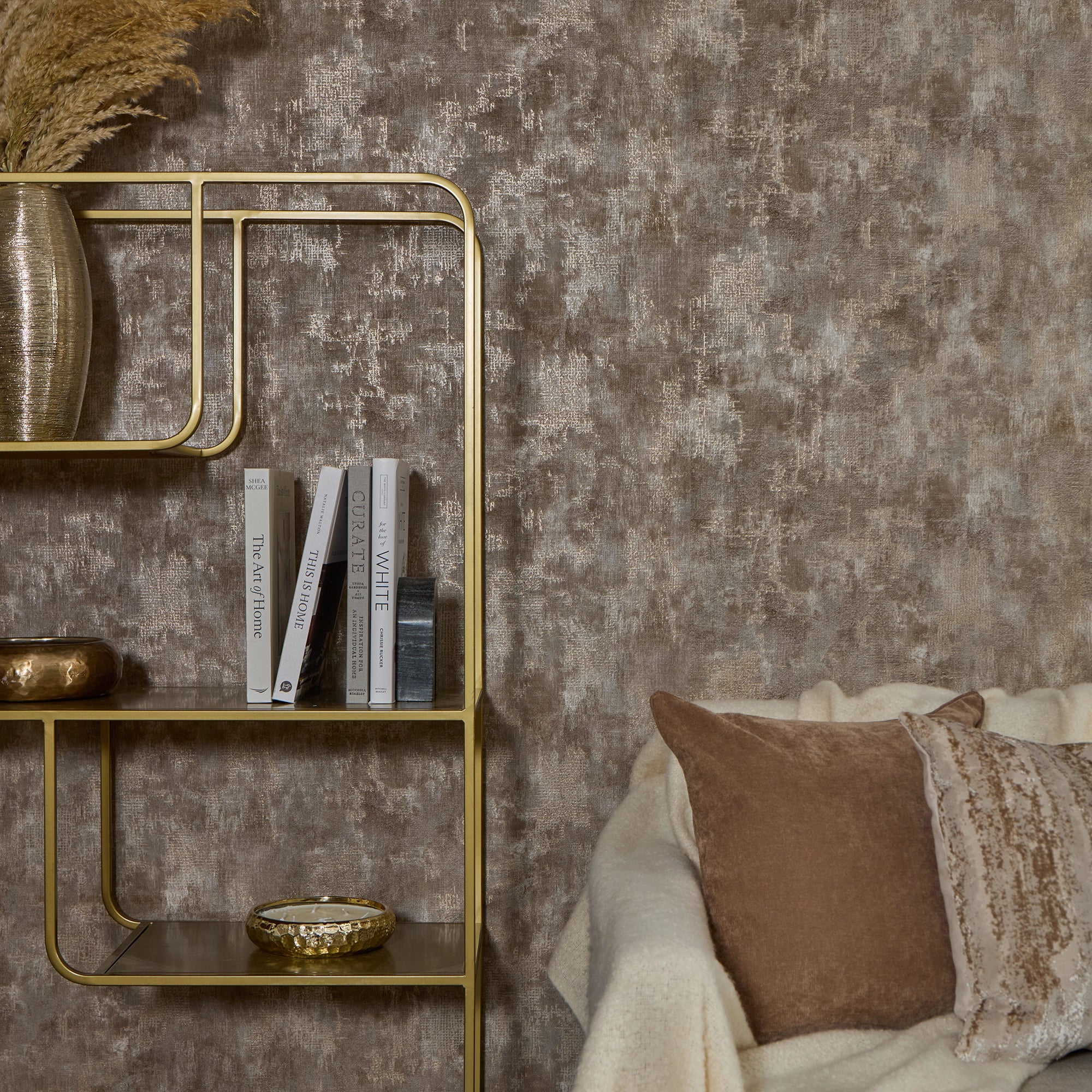 Padua Wallpaper in Mocha Metallic on Mocha