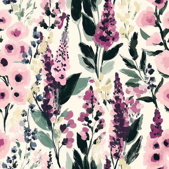 Painted Petals Wallpaper in Pinks on Cream