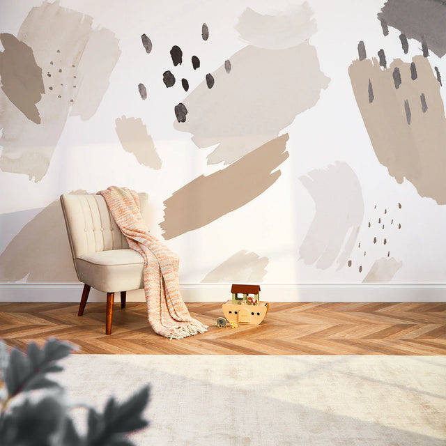Painters Palette Full Wall Mural in Charcoal, Stone and White
