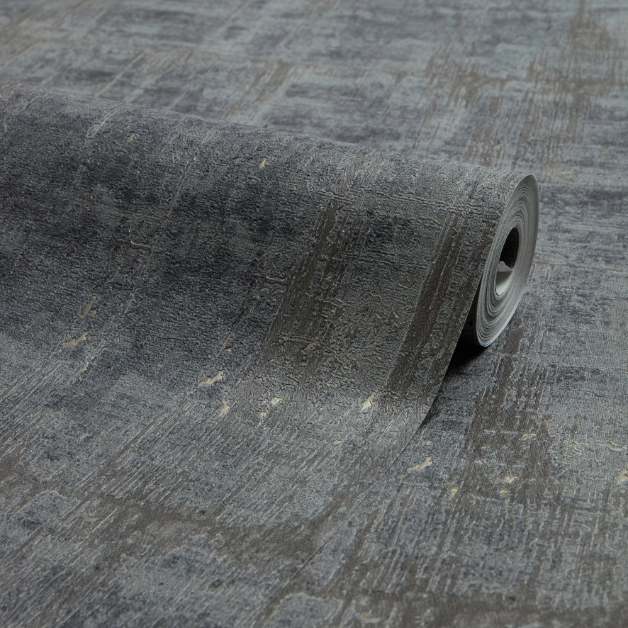 Palermo Wallpaper in Gold Metallic on Bluey Grey