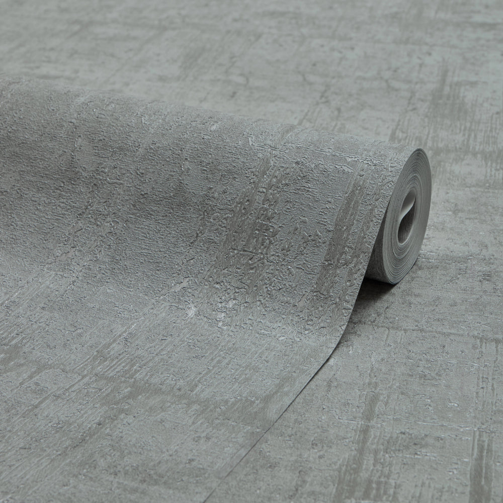 Palermo Wallpaper in Silver Metallic on Grey