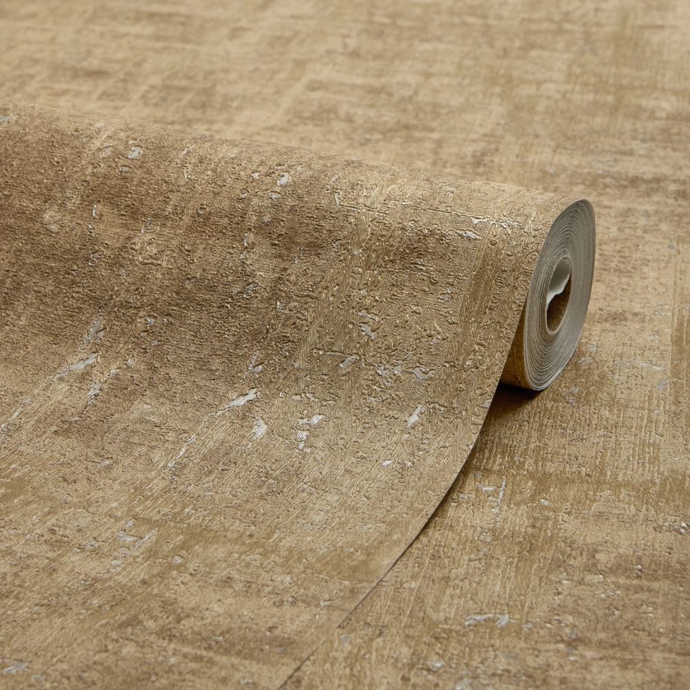 Palermo Wallpaper in Silver Metallic on Light Brown