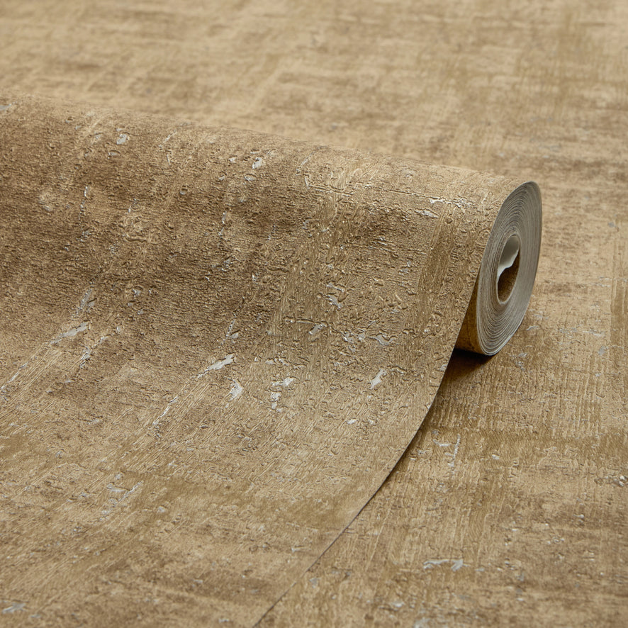 Palermo Wallpaper in Silver Metallic on Light Brown