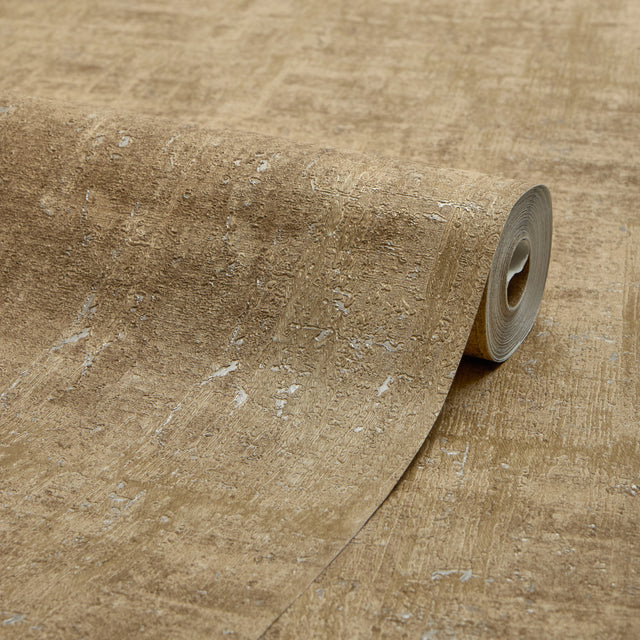 Palermo Wallpaper in Silver Metallic on Light Brown