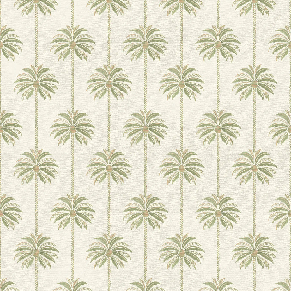 Palm Parade Wallpaper in Green on Cream