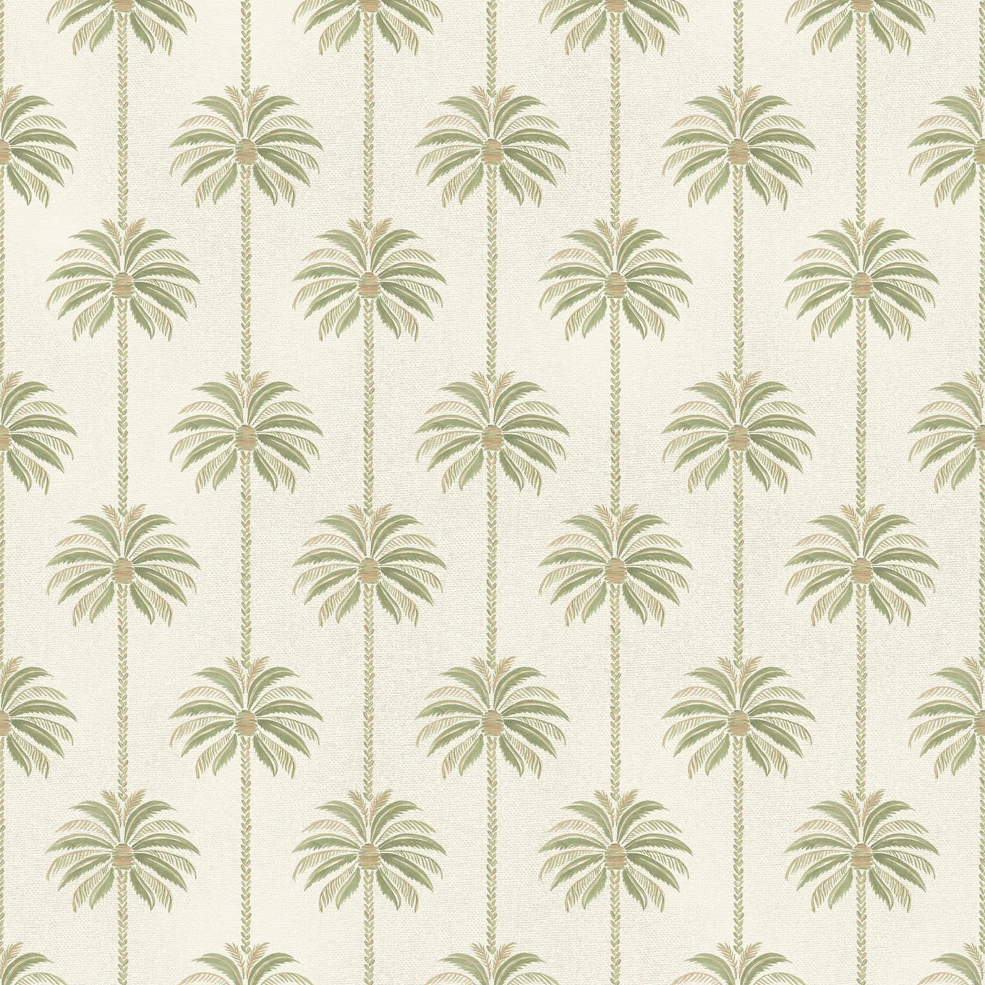 Palm Parade Wallpaper in Green on Cream