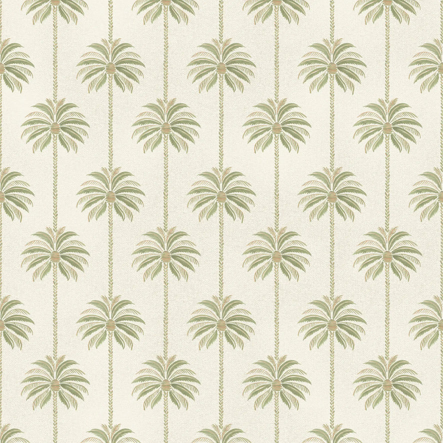 Palm Parade Wallpaper in Green on Cream