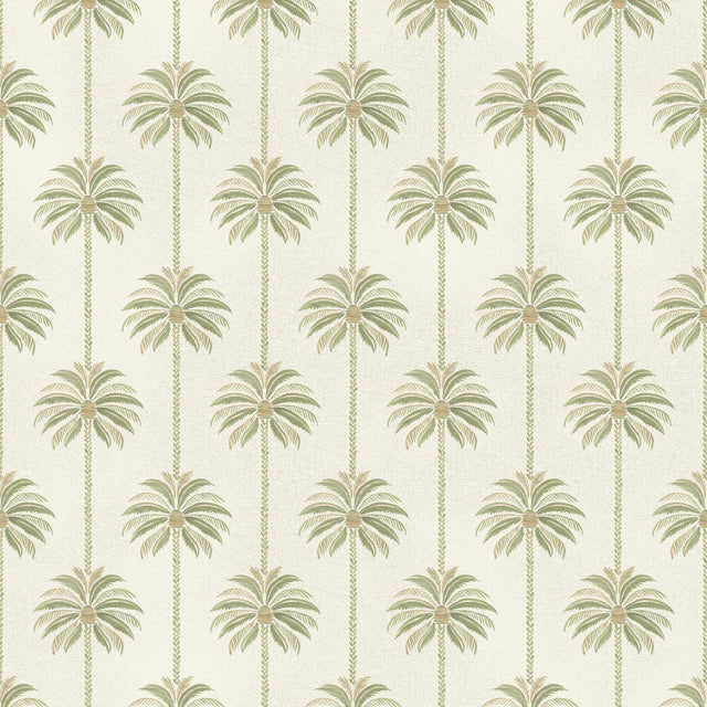 Palm Parade Wallpaper in Green on Cream