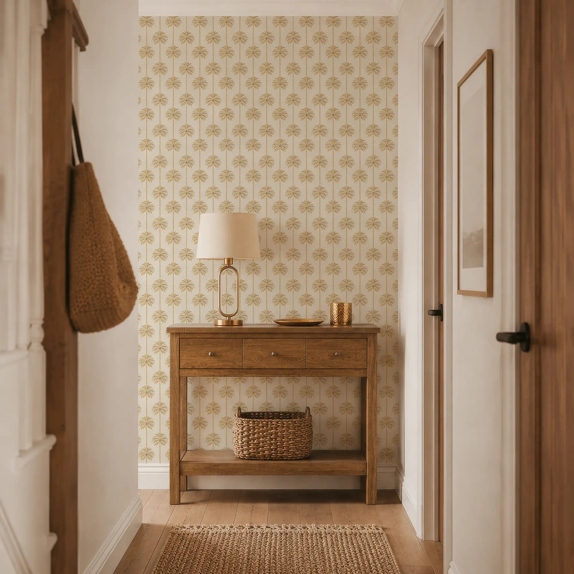 Palm Parade Wallpaper in Honey on Cream