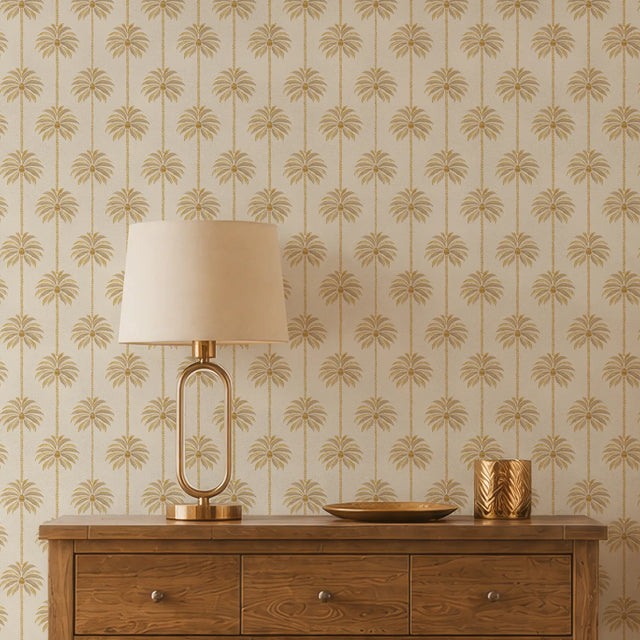 Palm Parade Wallpaper in Honey on Cream