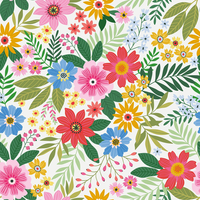 Perfect Petals Wallpaper in Brights on Cream