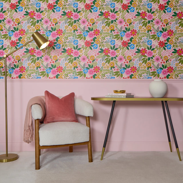 Perfect Petals Wallpaper in Brights on Pink