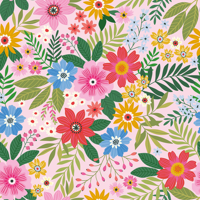 Perfect Petals Wallpaper in Brights on Pink