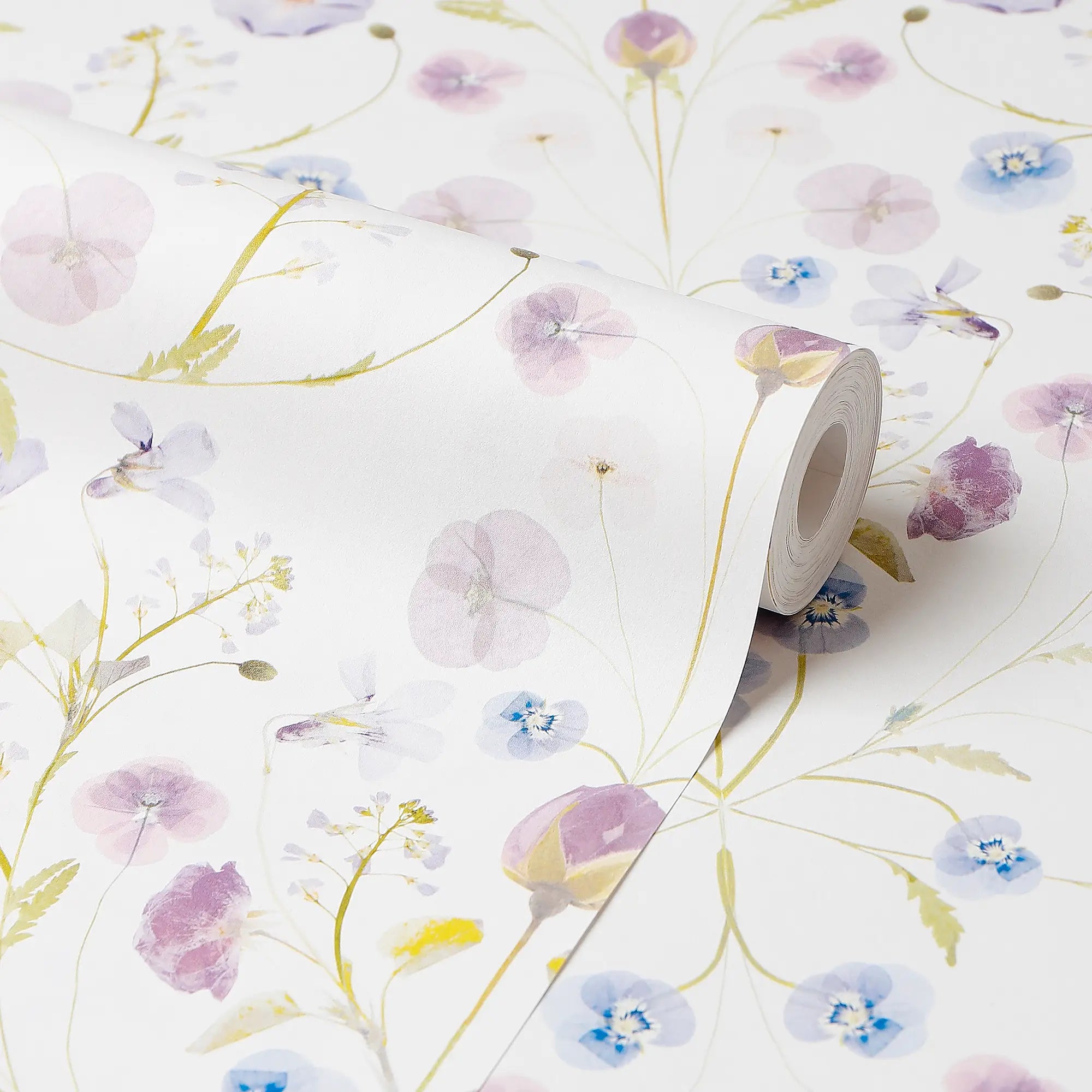 Petal Reflection Wallpaper in Lilacs on Cream
