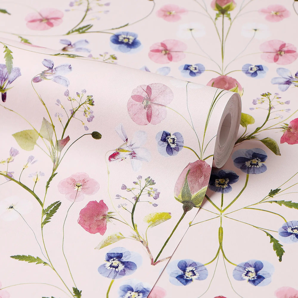 Petal Reflection Wallpaper in Pinks and Lilac on Pink