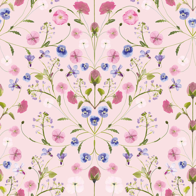 Petal Reflection Wallpaper in Pinks and Lilac on Pink